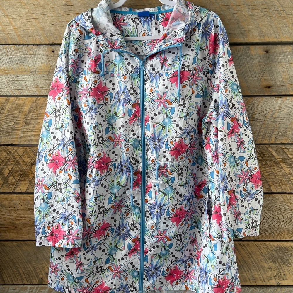 Disneys Frozen Olaf Worms Medium Lightweight Windbreaker AOP Zip Coat Jacket